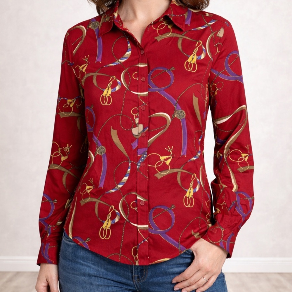 J. McLaughlin Betty Red Button Down Size Small